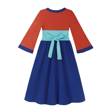 Addacos Mulan Costume For Girls, Princess Dress Up For Kids Halloween Cosplay Outfit (Red, 130 (5-6T))