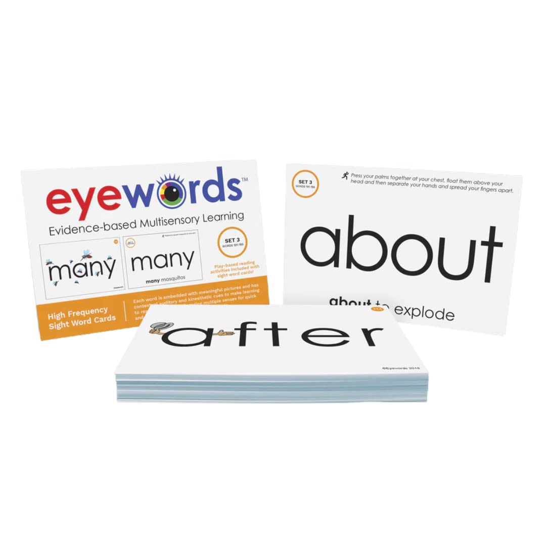 Eyewords - Multisensory Sight Word Phonics Flash Cards - Kinesthetic Learning Approach, Set #3, Words 101-150