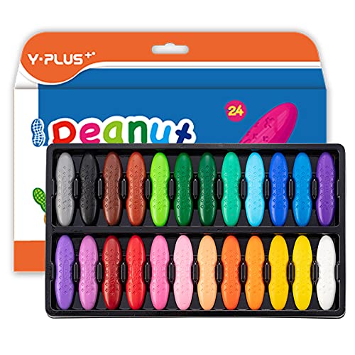 Yplus Peanut Crayons For Kids, 24 Colors Washable Toddler Crayons, Non-Toxic Baby Crayons For Ages 2-4, 1-3, 4-8, Coloring Art S