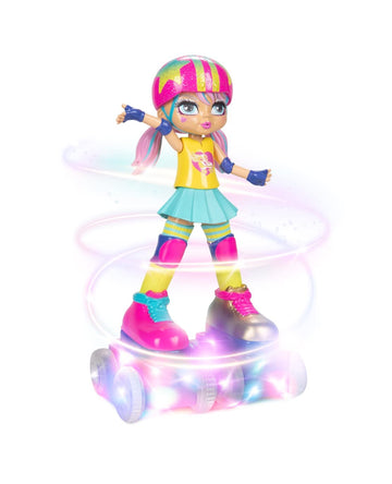 Jakks Pacific Rock N Rollerskate Doll Rainbow Riley Light Up Remote Control Rollerskating Doll - Plays Music And Skates!, 10' H