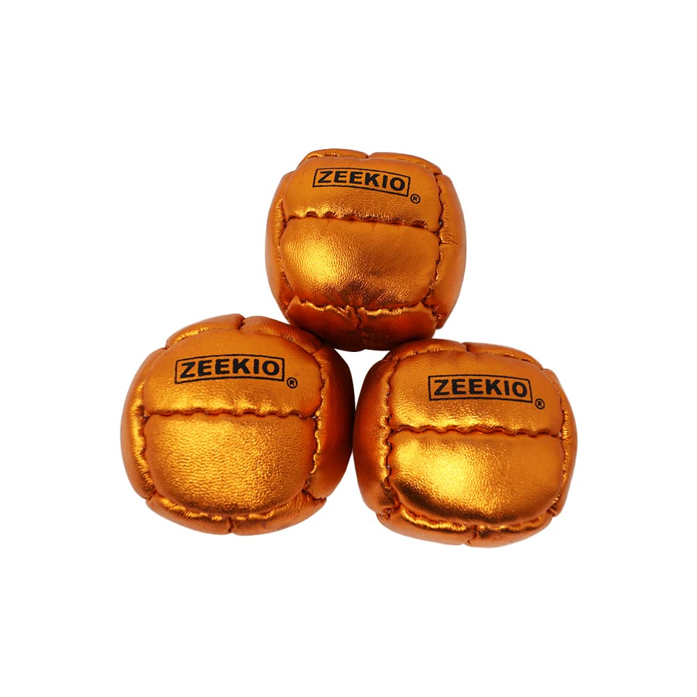 Zeekio Galaxy Juggling Balls - Metallic Series - enhanced 12 Panel Genuine Leather Balls - 130g - 67mm - Pack of 3- Metallic Orange