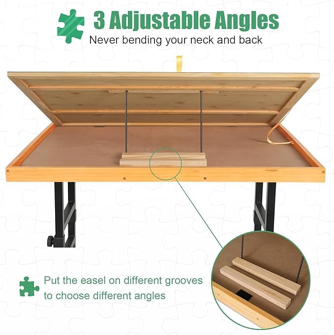 All4Jig 1500 Piece Jigsaw Puzzle Table With Legs,25''X34''Adjustable Puzzle Tables For Adults, 3-Tilting-Angle Portable Wooden J