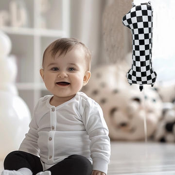 Eoopoon 42 Inch Checkered Number Balloon 7, 7th Race Car Flag Birthday Party Supplies for Boys Girls, Large Black and White Numb