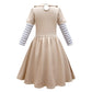 Yameidie Kids Girls Big Bow School Uniform Dress Halloween Horror Doll Cosplay Costume Two-Piece Dress (Khaki, Kid 140 (Height :
