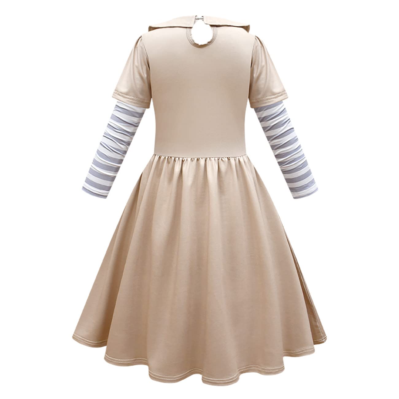 Yameidie Kids Girls Big Bow School Uniform Dress Halloween Horror Doll Cosplay Costume Two-Piece Dress (Khaki, Kid 140 (Height :