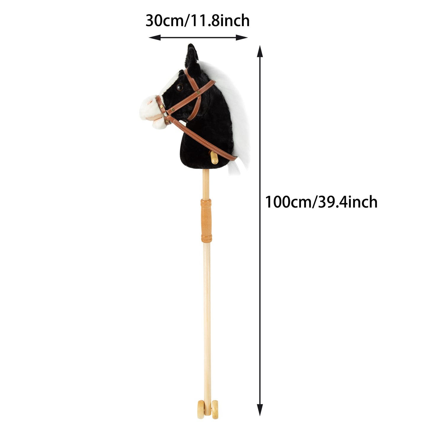 Muove 36'' Plush Horse Riding Stick , Handsewn Head, Sturdy Wood Stick, Plus Neighing & Clip-Clop Sounds