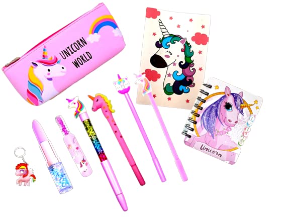Sv Traders Unicorn Stationery/Stationery For Girls/School Supplies Set Of 15 PcsUnicorn Pencil Pouch+Unicorn Soft Cover A5 Size