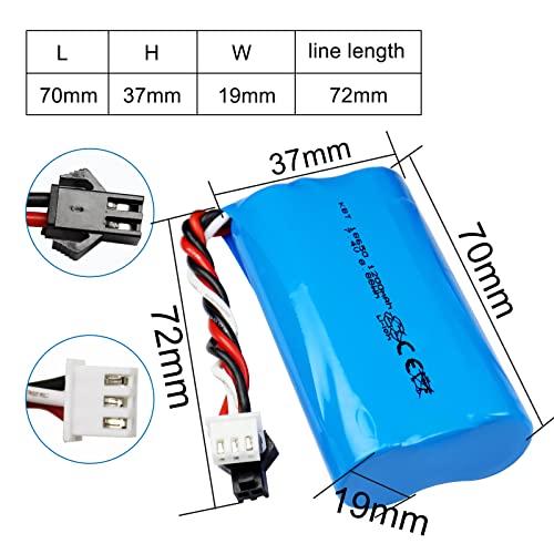 KBT RC Car Lithium Battery: 7.4V 1200mAh Rechargeable Li-ion Battery with SM -2P Plug & Charging Cable for RC Cars Crawler