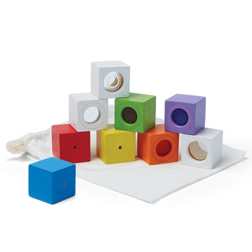 Plantoys Wooden 9 Piece Sensory Activity Blocks Learning & Development Toy (5531) | Sustainably Made From Rubberwood And Non-Tox
