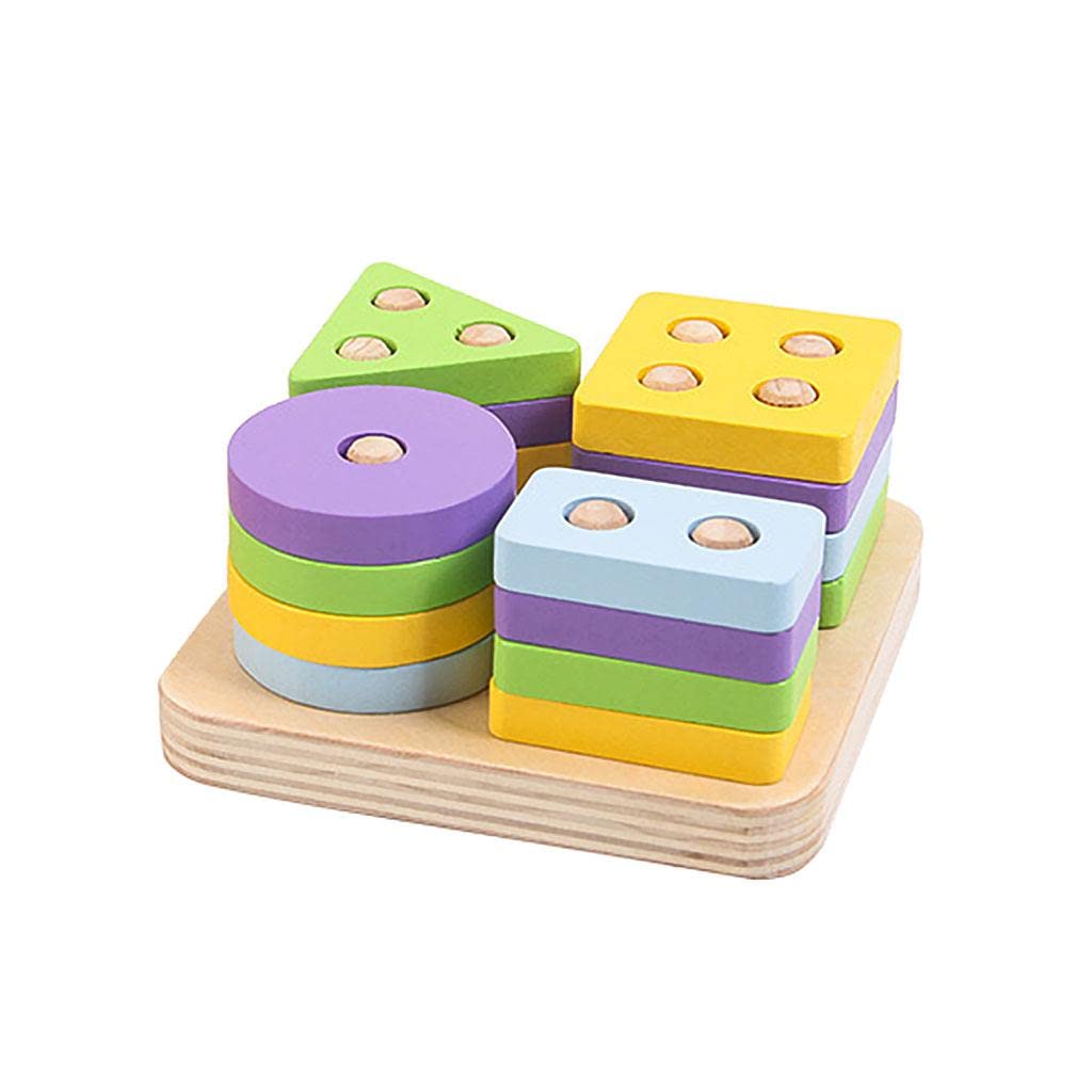 Atorse Wooden Shape Matching Stacking Toys Blocks Sensory Learning Toys For Kids A