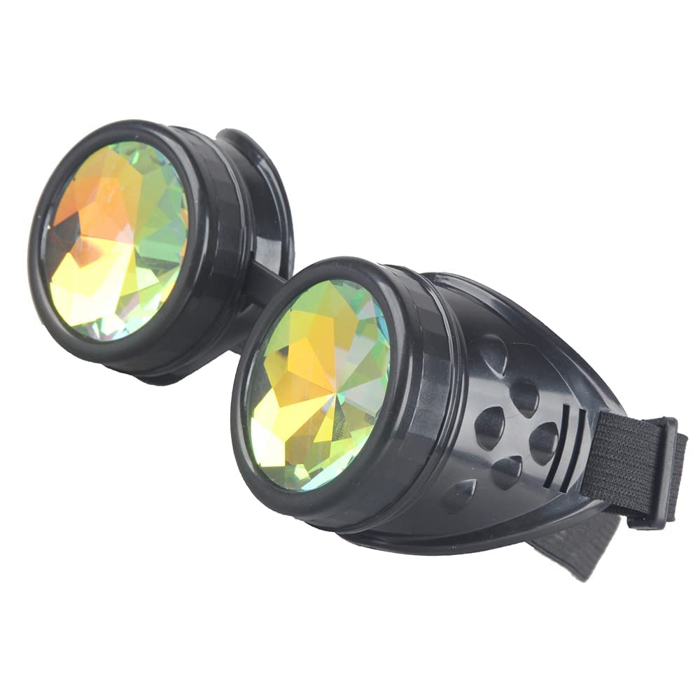 Omgreat Raves Goggles With Rainbow Crystal Glass Lens Kaleidoscope Glasses Funky Prism Steampunk Glasses For Cosplay Party