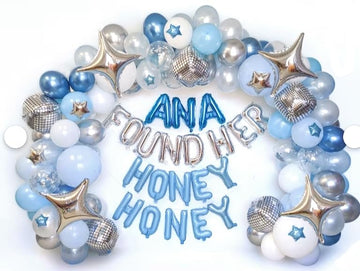 Blue Balloon Arch Kit, Blue And White Balloon Garland With 22 Inch Disco Ball Balloons Metallic Silver Star Foil Balloons, Silve