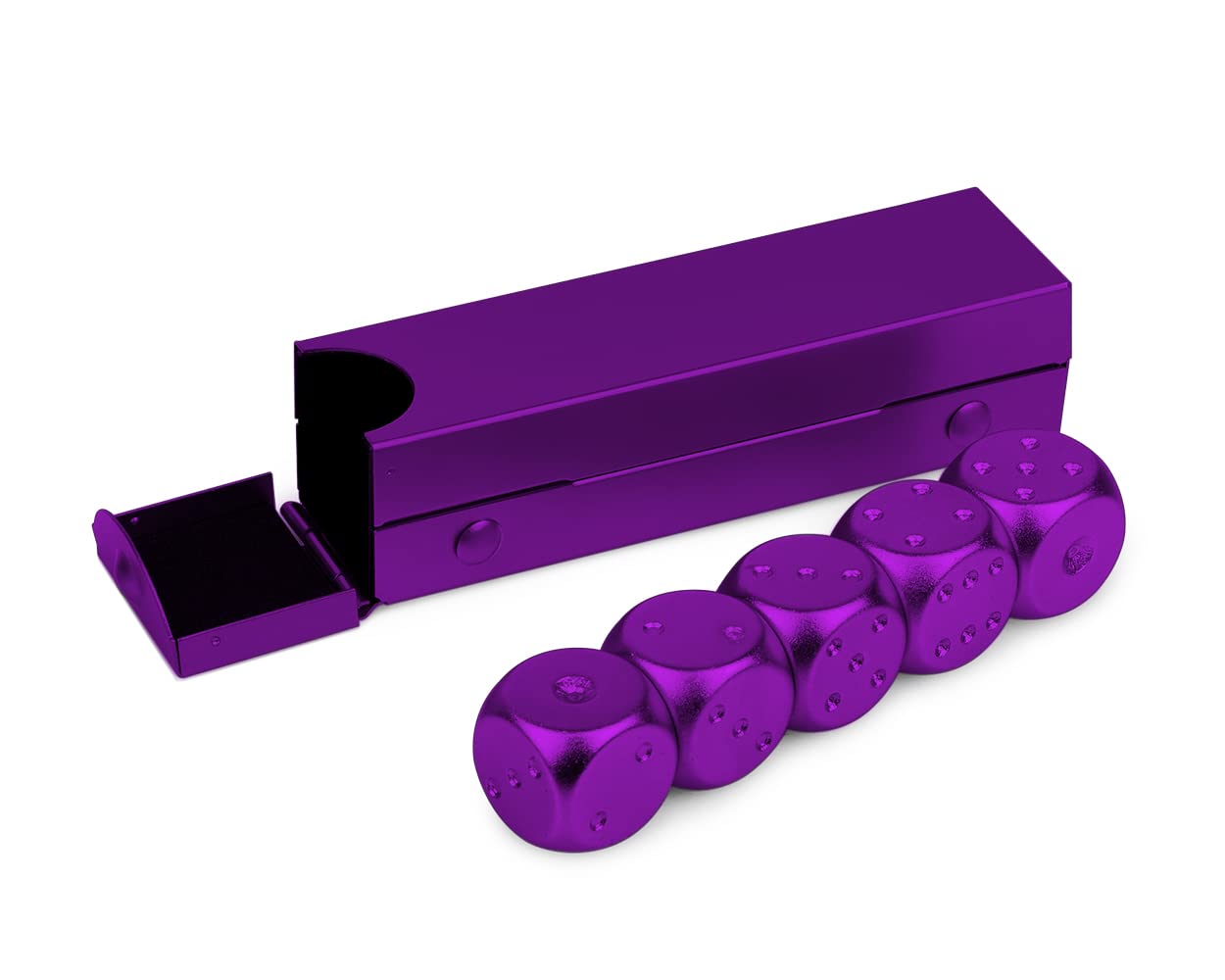 DS.DISTINCTIVE STYLE Aluminum Alloy Dice 5 Pieces 16mm Portable Metal Dices with Case 6 Sided Dice for Party Game (Purple Rectan