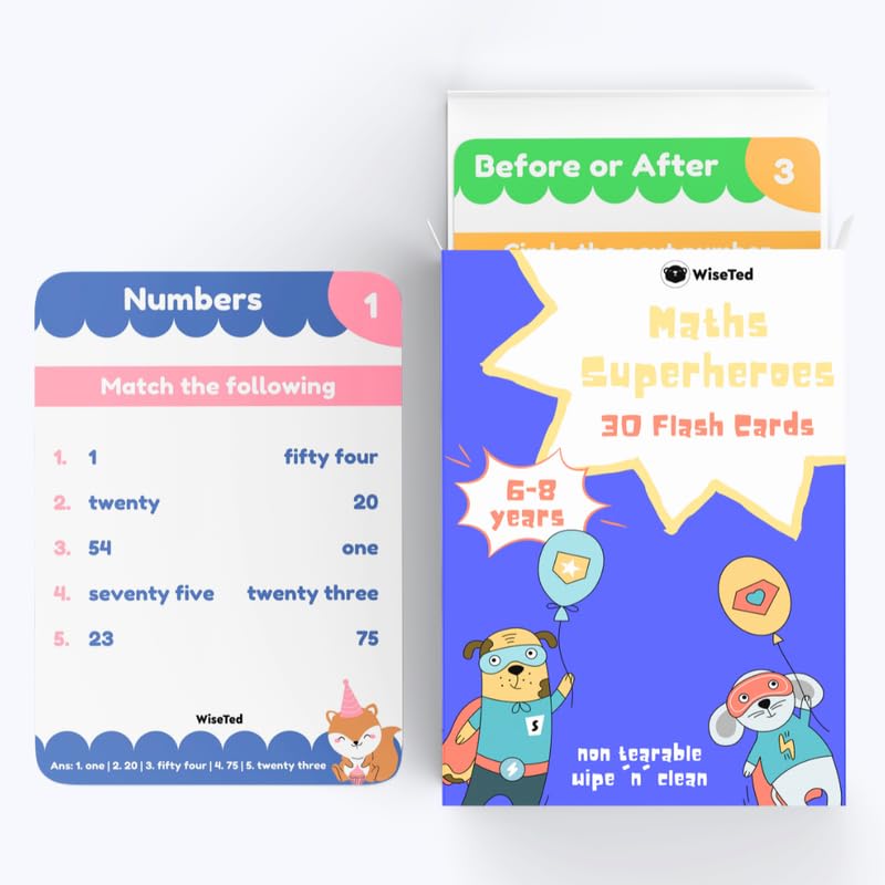Wiseted Maths Superheroes (68 Years) Reusable Interactive Flash Cards  30 Cards