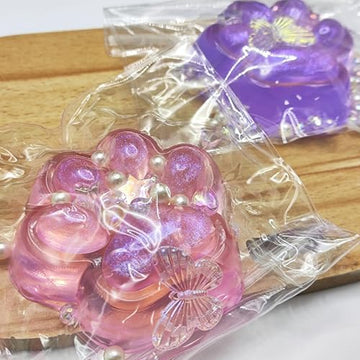 2.76 Inch 2Pcs Cat Paw Handmade Squeeze Toys, Glitter Transparent Paw, Cute Soft Fidget Toys For Stress Relief, Suitable For Adu