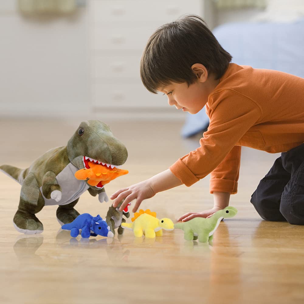 Muiteiur Dinosaur Stuffed Animals Soft Plush 19.6 Inch Dinosaur Stuffed With 5 Cute Babies T-Rex Zippered Belly Dinosaur Gift Set For Kids Girl Boy