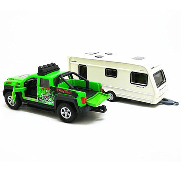 Pickup Truck Trailer Towing Toy Camper 2 in 1 Playset RV Motorhome Toys for Boys Diecast Model Car Metal Pull Back Toy Cars 1/36