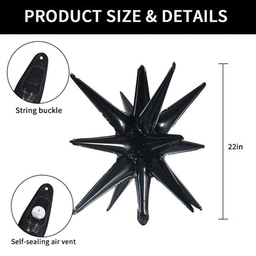 Toniful 4 Pcs 22Inch 4D Huge Black Star Balloons Explosion Star Mylar Foil Balloons For Party Supplies Backdrop Christmas,New Ye