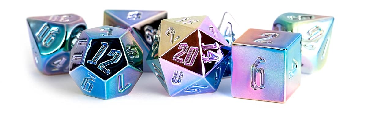 Metallic Dice Games Lic032 Metal Rainbow & White Aegis Dice - Set Of 7