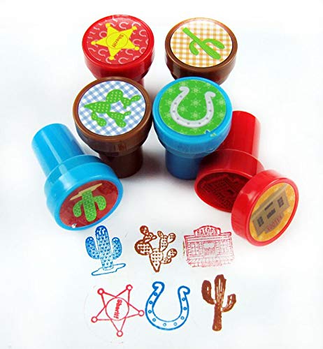 Tiny Mills 24 Pcs Western Cowboy Cowgirl Stampers for Kids Western Party Favors Goody Bag Stuffers Pinata Fillers Carnival Class