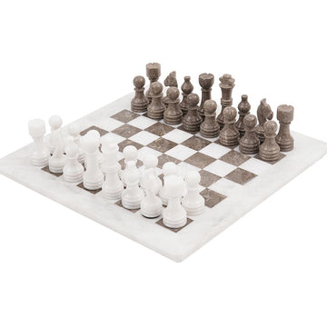 Radicaln Marble Chess Set 15 Inches White And Grey Oceanic Handmade Chess Sets For Adults -1 Chess Board & 32 Chess Pieces - Board Chess Game 2 Player