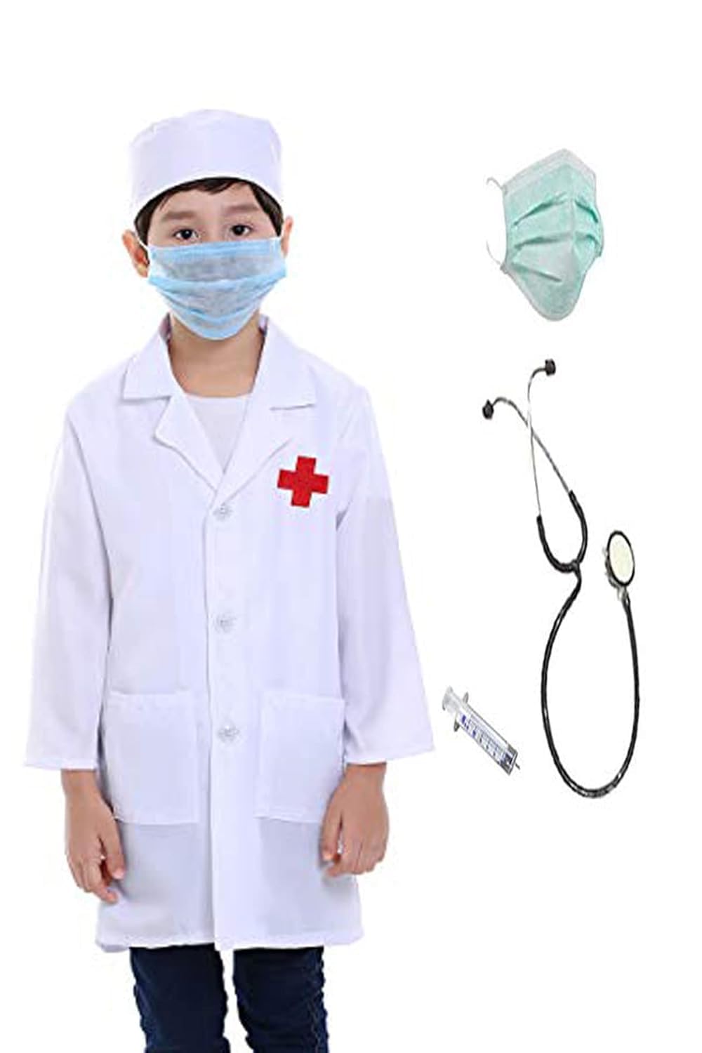 Culture Creation DC1002 Unisex Kids Doctor Coat Costumes dress for boys & girls Set of 4 (Doctor Coat, Stethoscope, Injections &