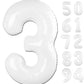 White 3 Balloon, Translucent Number Balloons 40 Inch, 3Rd Birthday Decorations For Kids Girls Boys, Men Women White Party Suppli