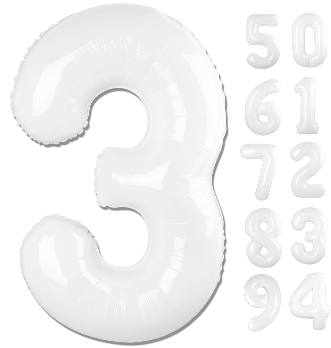 White 3 Balloon, Translucent Number Balloons 40 Inch, 3Rd Birthday Decorations For Kids Girls Boys, Men Women White Party Suppli