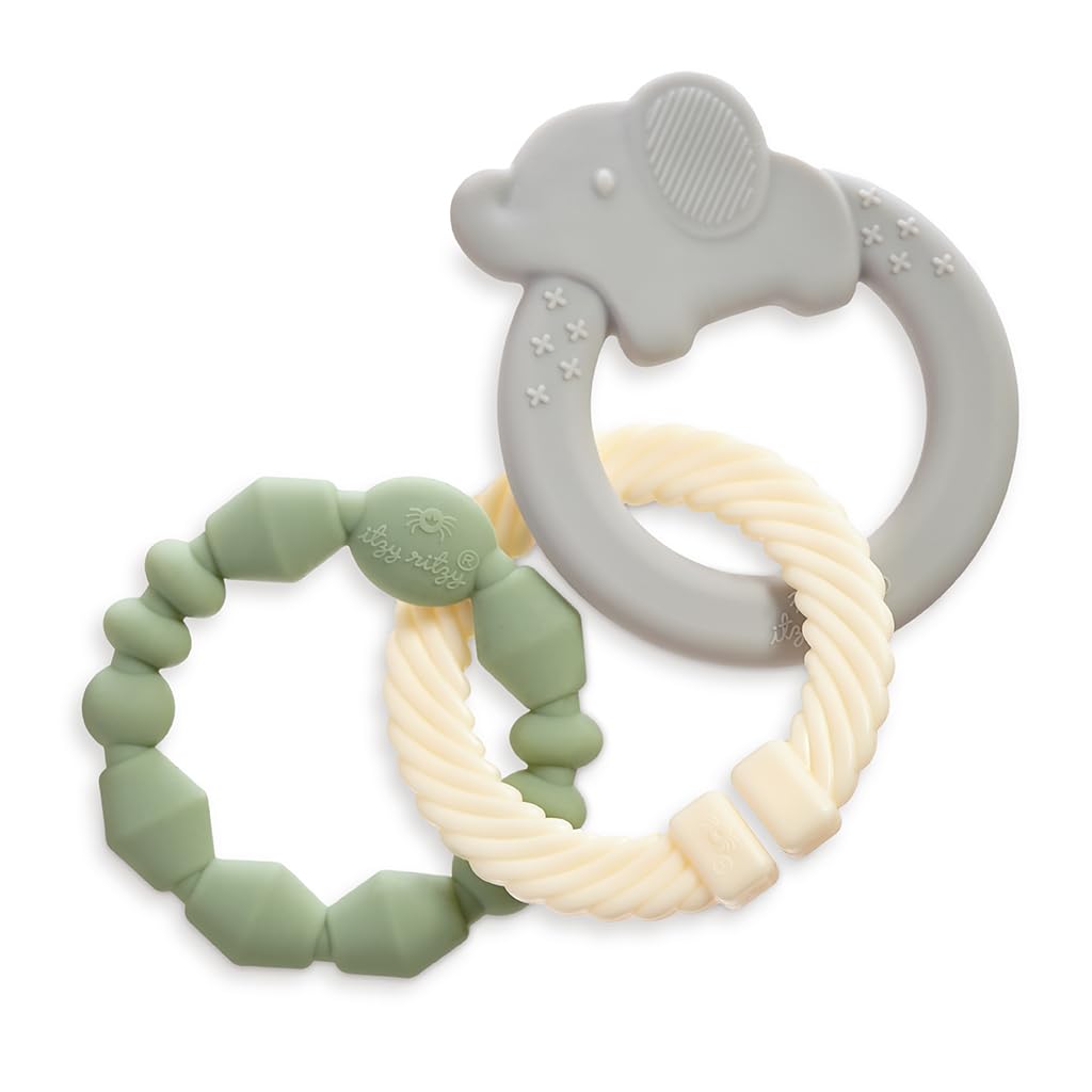 Itzy Ritzy - Itzy Loops Sensory Teether; Includes 2 Silicone Rings And 1 Link (Elephant)