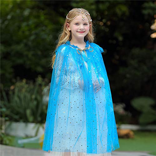 Lovely Mermaid Girls Cape Cloak Princess Shining Halloween Christmas Dress Up Birthday (Blue)