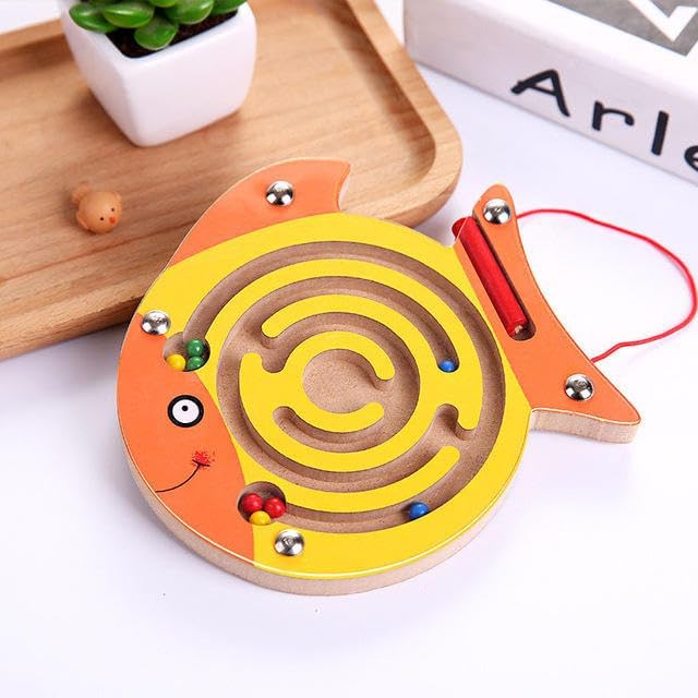 Heyol Magnetic Maze Puzzle Game, Magnetic Pen Driving Bead Maze Wooden Jigsaws Puzzle Board, Maze Puzzle Board Game For Kids (Pa