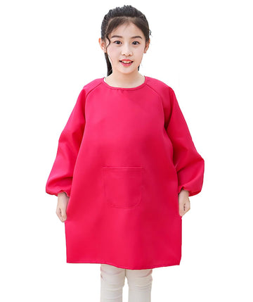 Lauthen.S Kids Art Smocks,Artist Painting Aprons Long Sleeve With Pocket For Toddler 4-8 Years(Hot Pink)