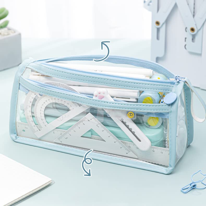 Wolpin Pvc Large Capacity Pencil Bag, Pencil Pouch With Zipper Closure Portable Makeup Pouch, Case Cute Stationery Bag For Stude