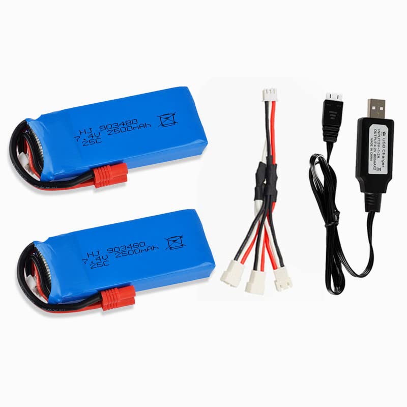 CBB 7.4V 2500mAh Lipo Battery Banana Plug for DRC-446 Syma X8C X8W X8G HQ899 RC Quadcopter Parts X8C Battery 2 Pack with USB Cha