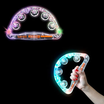 The Dreidel Company Flashing Tambourines Hand Held, 9'' Inch Tambourine Flashes In Assorted Colors, Ring Metal Jingles Percussio
