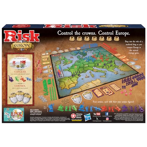 Winning Moves Risk Europe Board Game, Medieval Conquest for 2-4 Players, Ages 14+, Cardboard, Model 1232, Blue