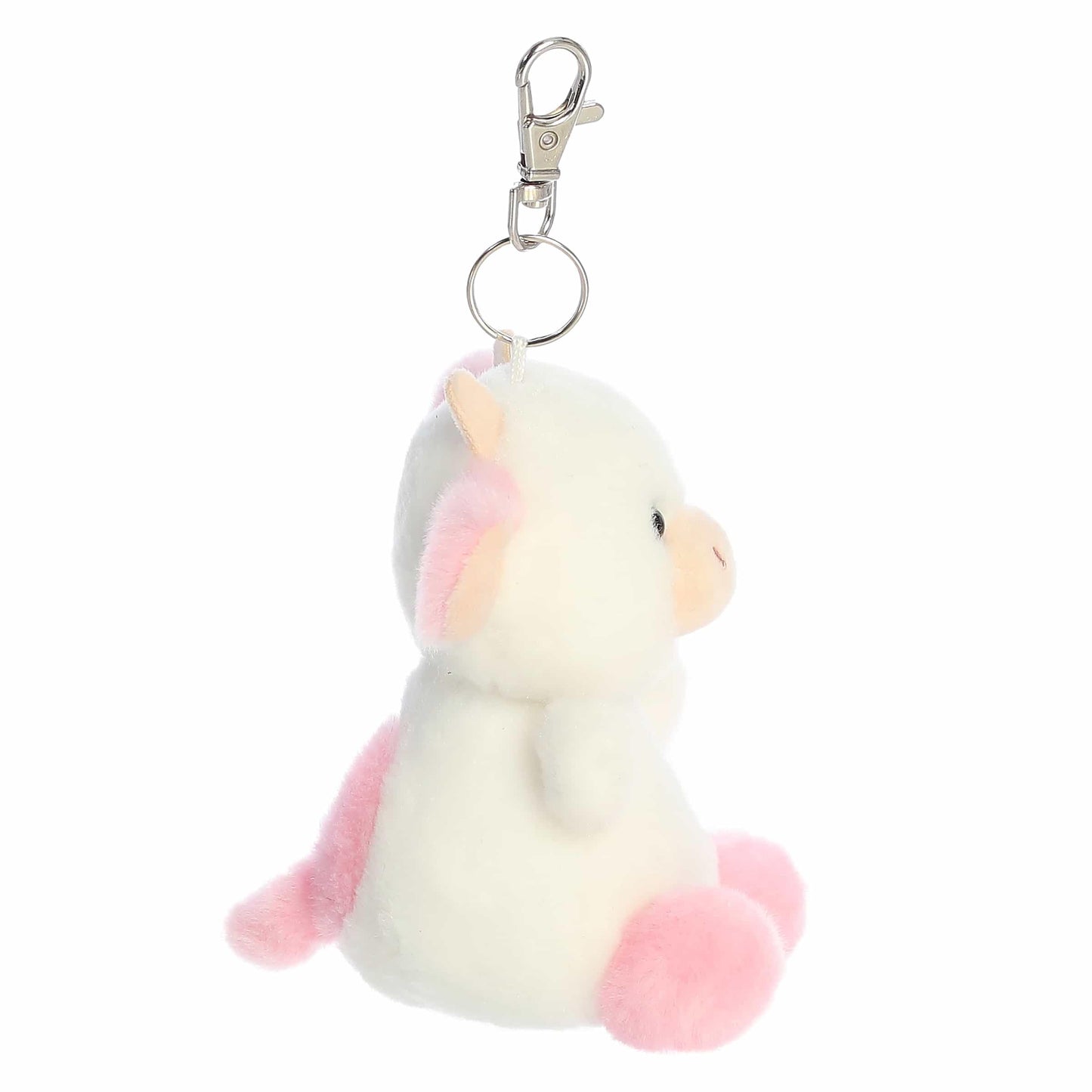Aurora Adorable Palm Pals Belle Strawberry Cow Clip-On- Fun Collectible Plush For Kids and mature-themed Collectors - Perfect For Backpacks and Birthday Gifts - White 4 Inches