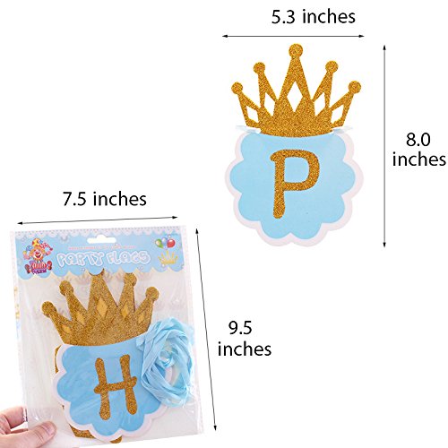 Flairs New York Happy Birthday Decorations Banner Party Props With Gold Crown Letters (Pack Of 1 Banner, Baby Blue/Gold Glitter