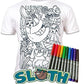 Splat Planet Color-in Sloth Jungle T-Shirt with 10 Non-Toxic Washable Magic Pens - Color in and Wash Out T-Shirt (9-11 Years) Wh
