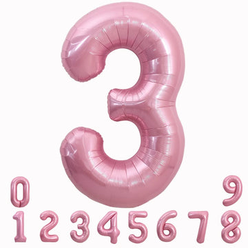 Toniful 40 Inch Light Pink Large Numbers Balloons 0-9, Number 3 Digital 3 Helium Balloons, Pink Foil Mylar Big Number Pastel Bal