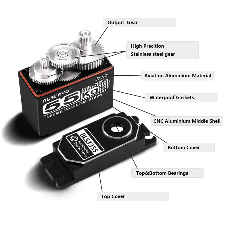 55KG Waterproof Brushless servo Full Metal Gears High Torque Fast Digital Servo for 1/8 1/10 1/12 RC Car/Shockproof Rc Car Servo