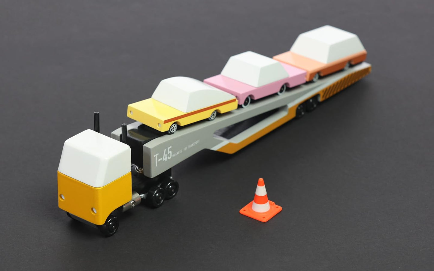 Candycar Wooden Diecast Collection - Magnetic Car Transporter, Premium Handcrafted Beech Wood Toy Car