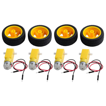 DIYmall TT Motor with Leads DC 3-6V Gearbox Motor 1:48 200RPM Tire Wheel for Arduino Smart Car 2Pin Male Connector Wire (4, 4mot