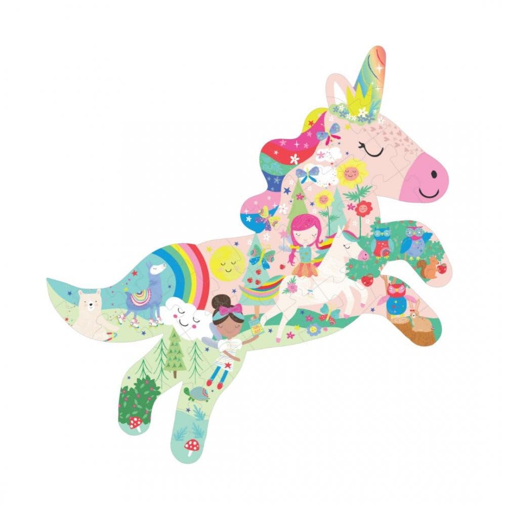 Floss & Rock Rainbow Unicor Unicorn Shaped Jigsaw Puzzle with Shaped Box, 40 Piece, 24 Inch