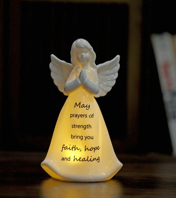 Adavas.Y&G Ceramic Praying Angel Figurine Best Gift For Loved Ones Healing Angel Night Light 7' H