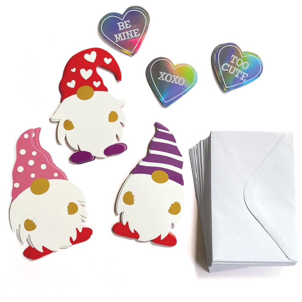 Playhouse Sweet Gnome Heart Sticker 28 Card Super Valentine Exchange Pack for Kids