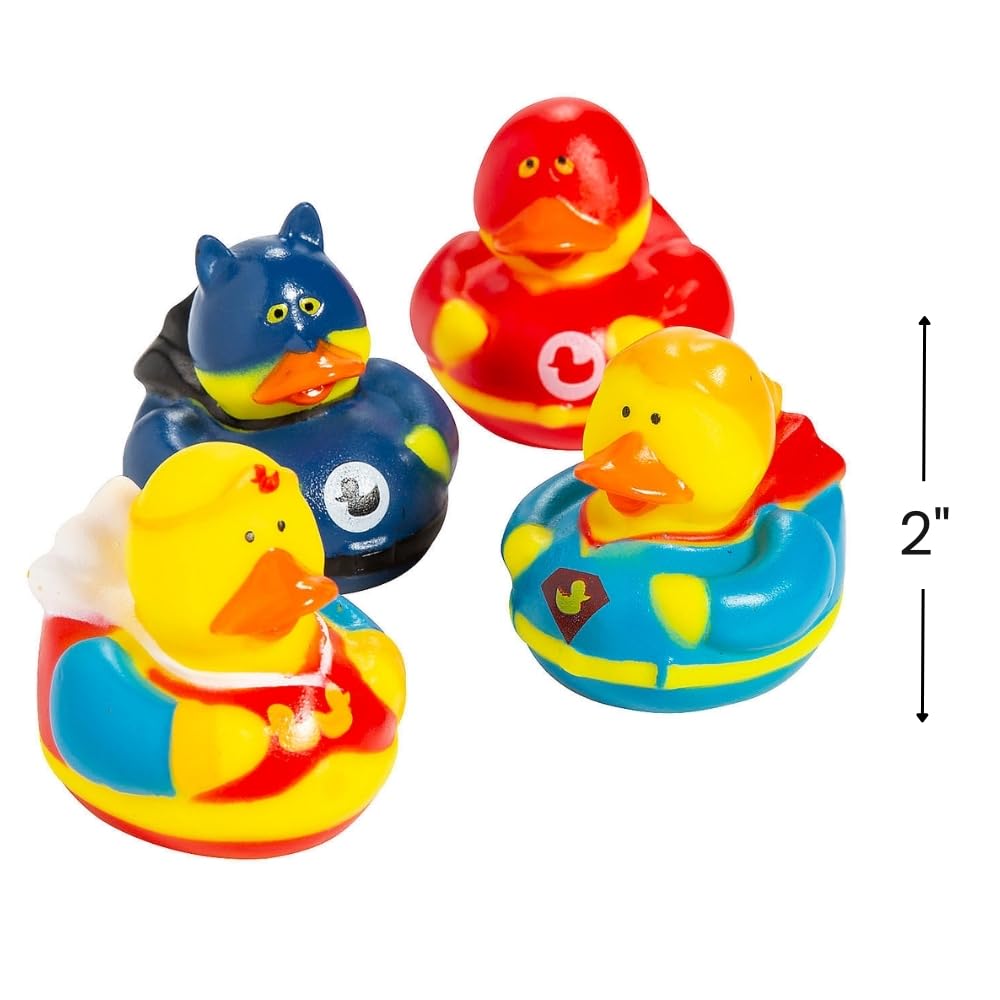 Fun Express Superhero Rubber Duckies (1 Dz) Superhero Themed Party Favors, Character Toys, Rubber Duckies - Multi-Colored