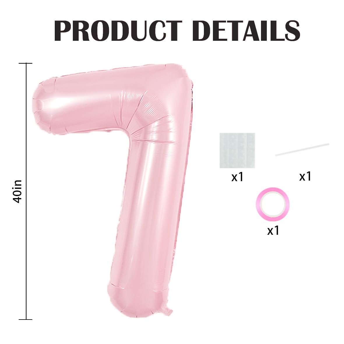 TONIFUL 40 Inch Pastel Pink Number 7 Balloon Balloon Big Pink Digital 7 Balloon for Girls Birthday Party Wedding Bridal Shower