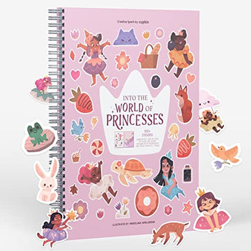 World Of Princesses Sticker Activity Book By Cupkin: Side By Side Sticker + Princess Coloring Books For Girls 4-8 - Spiral Bindi