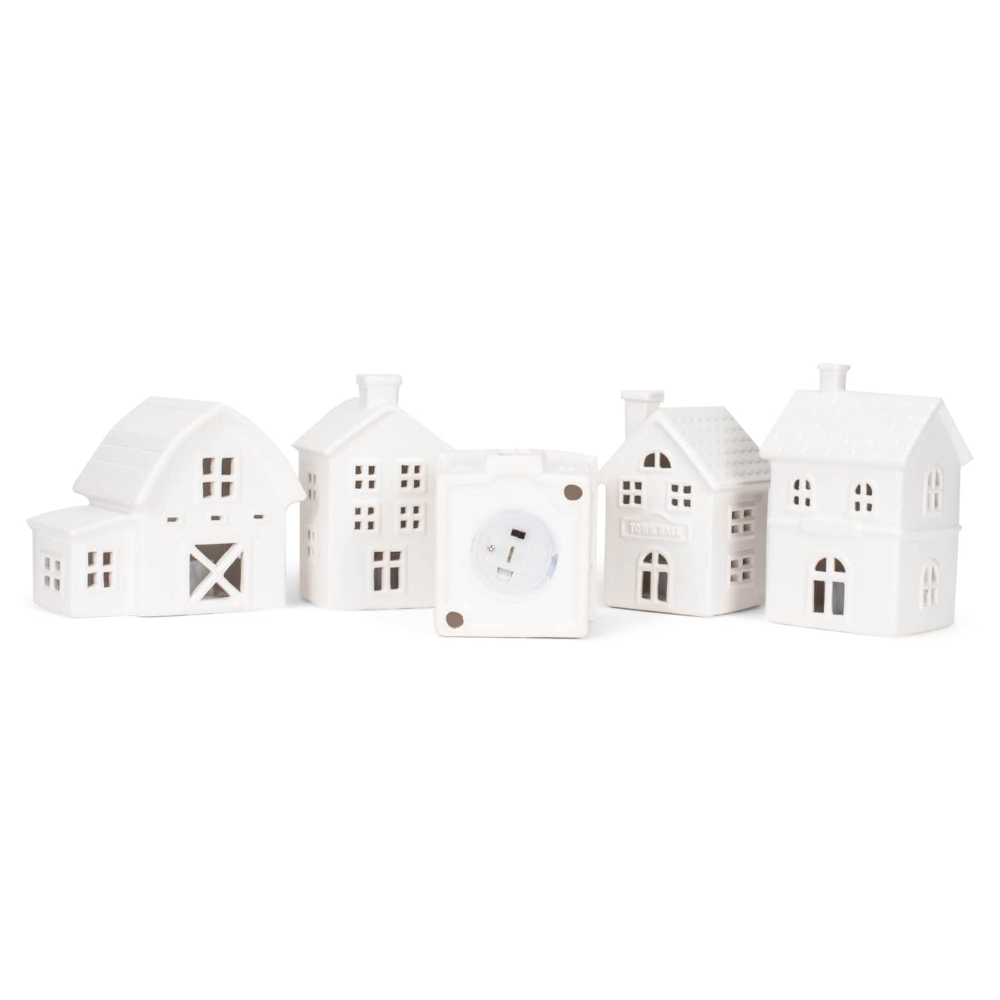 Mark Feldstein & Associates Village With Trees Winter White Glazed Porcelain Holiday Tabletop Figurines, Set Of 11, 7 Inch